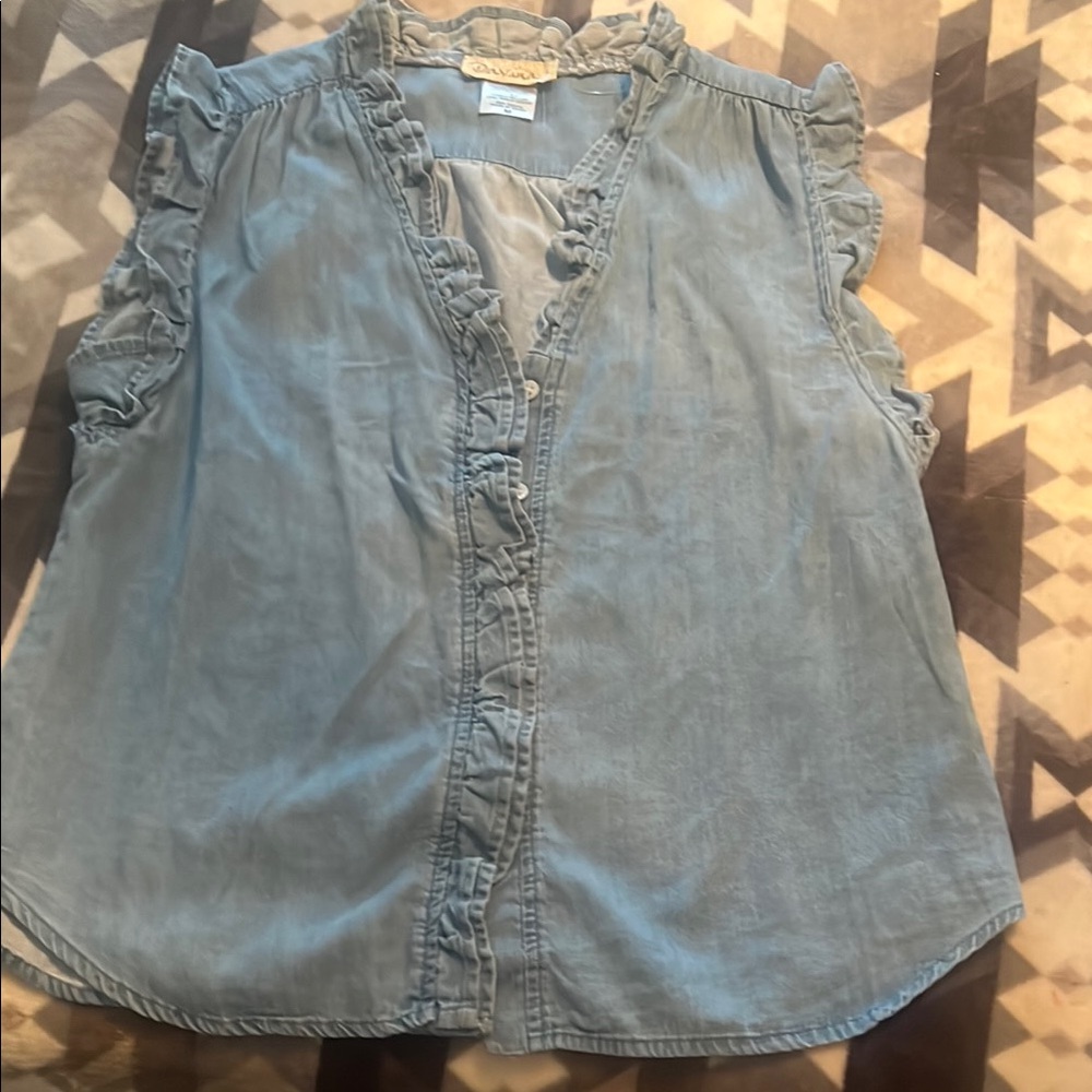 Light Blue Ruffled Sleeveless Blouse